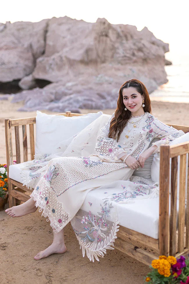 QALAMKAR - 3PC LAWN EMBROIDERED SHIRT WITH ORGANZA CUTWORK EMBROIDERED DUPATTA AND TROUSER | 1054