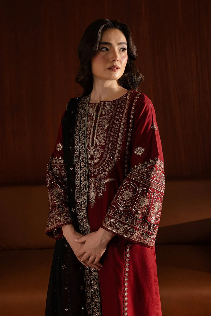 MFLN-1002 3PC DHANAK EMBROIDERED SUIT-PK-5746