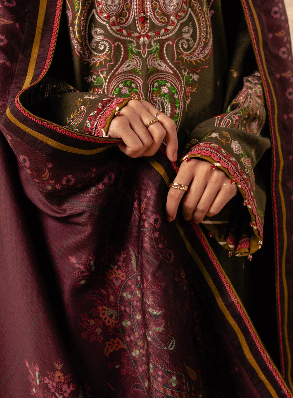 MFLN-1028 3PC DHANAK EMBROIDERED SUIT-PK-5746