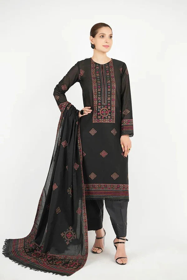 MFLN-1055 3PC DHANAK EMBROIDERED SUIT-PK-5746