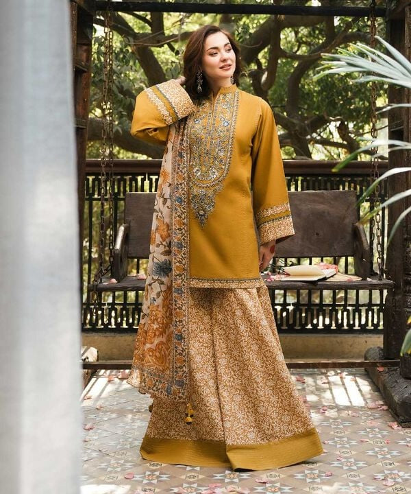MFLN-1041 3PC DHANAK EMBROIDERED SUIT-PK-5746