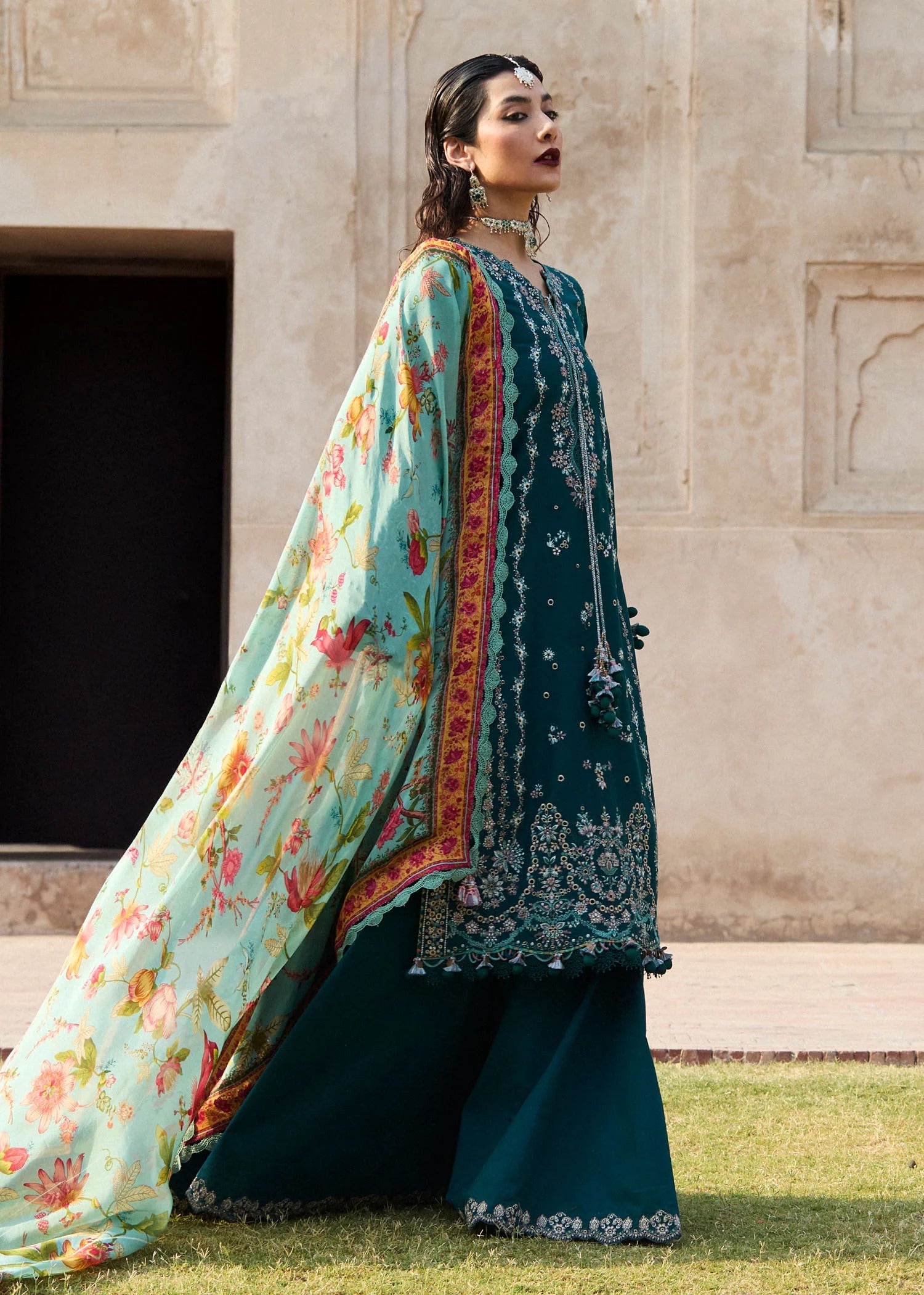 Saher-MFLN-1024 3PC DHANAK EMBROIDERED SUIT-PK-5746