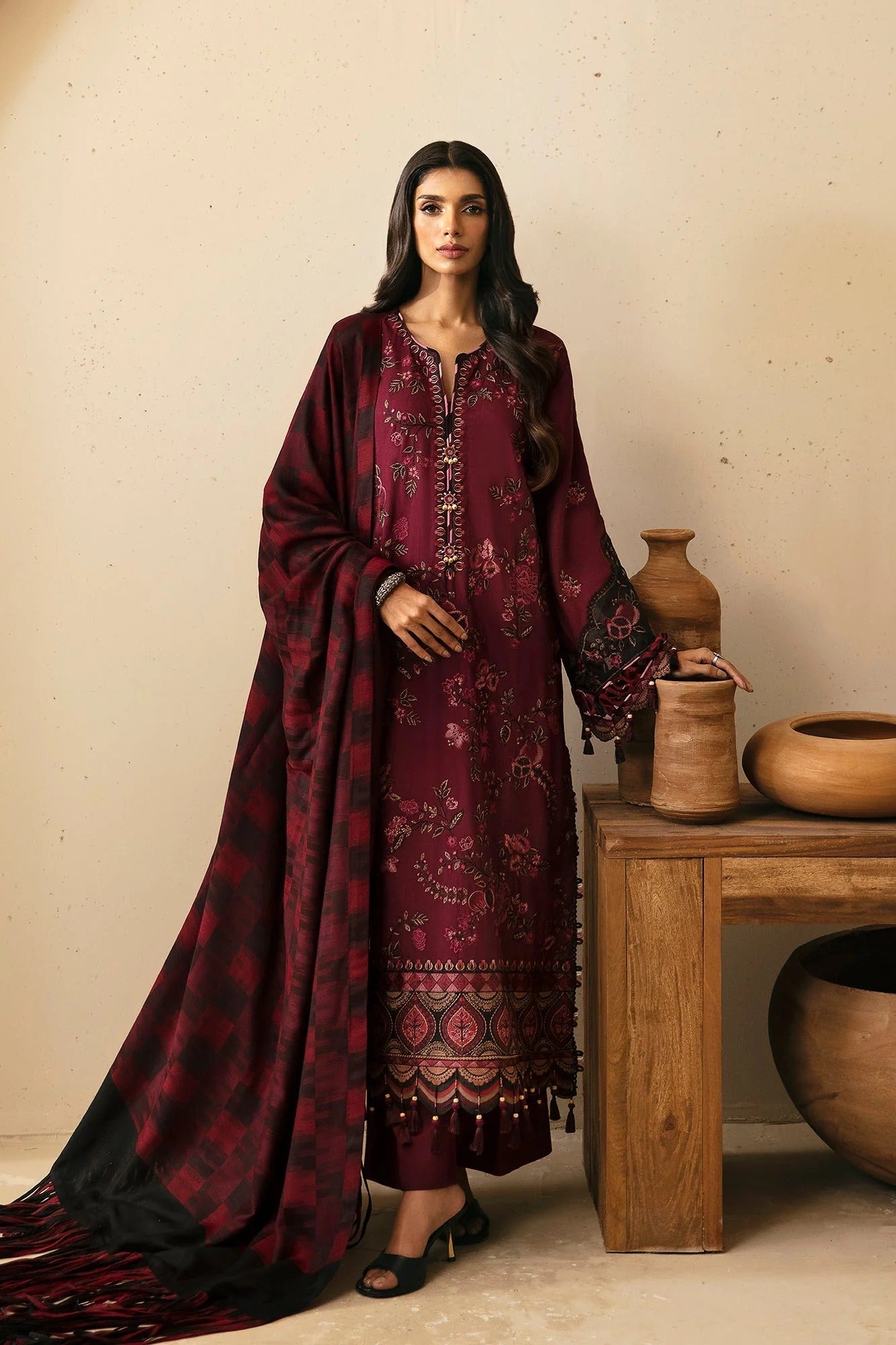 MFLN-1014 3PC DHANAK EMBROIDERED SUIT-PK-5746