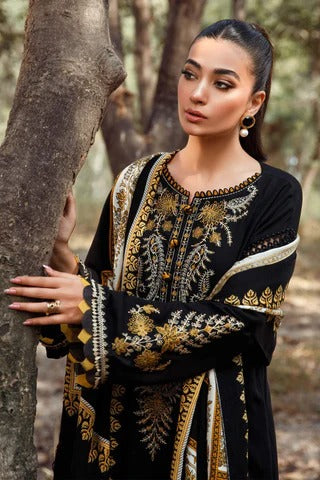MFLN-1017 3PC DHANAK EMBROIDERED SUIT-PK-5746 WITH COURTRAI PRINTED SHAWL & TROUSER -BIC-4157