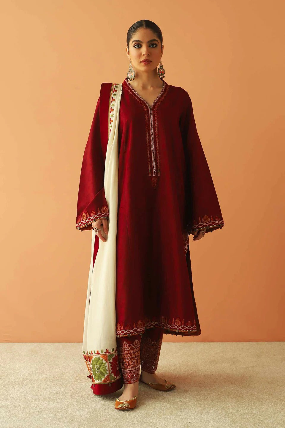 MFLN-1011 3PC DHANAK EMBROIDERED SUIT-PK-5746