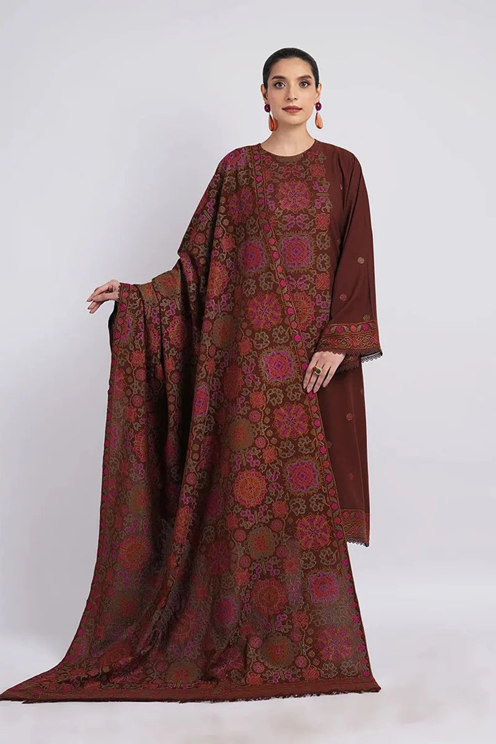 MFLN-1007 3PC DHANAK EMBROIDERED SUIT-PK-5746