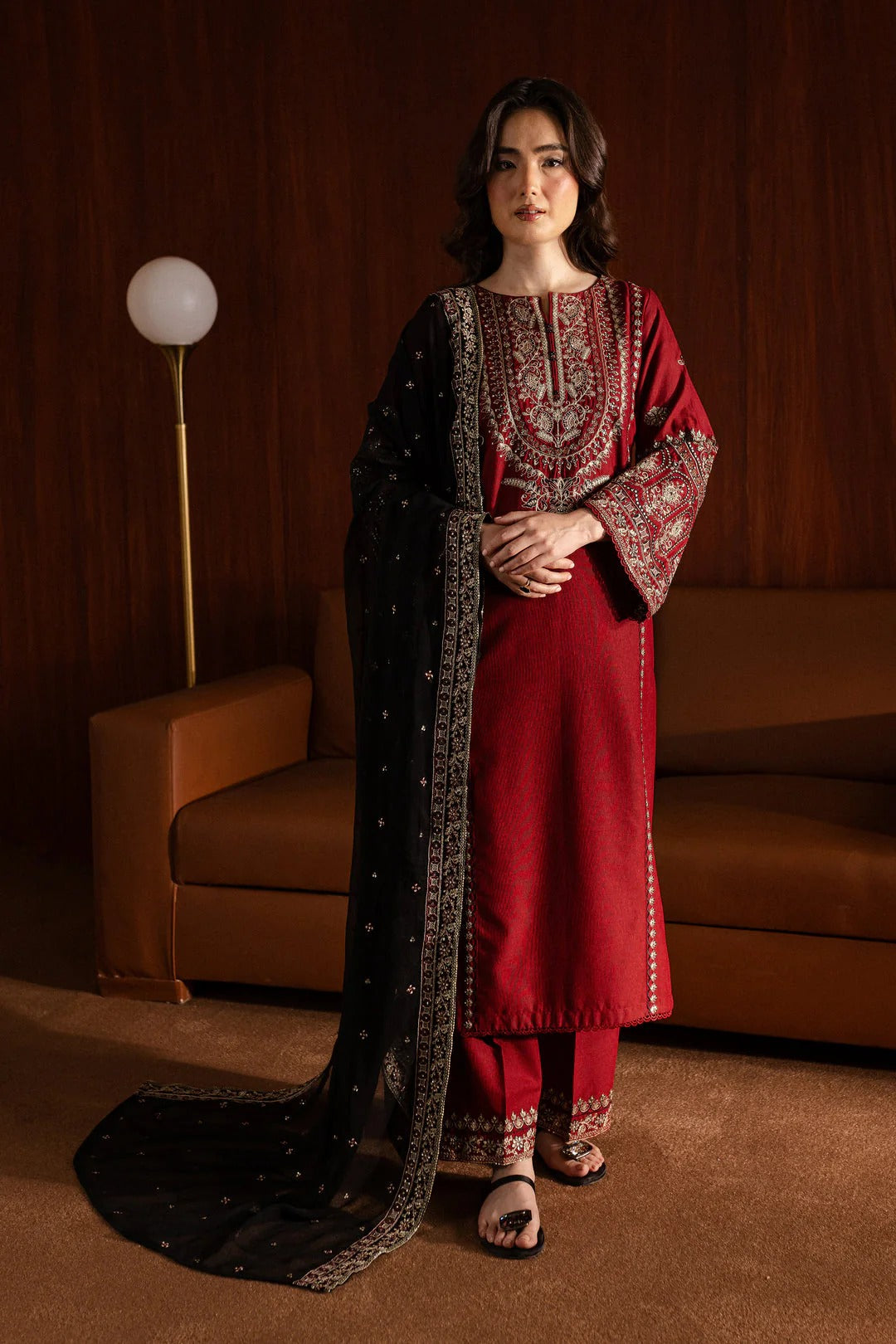 MFLN-1002 3PC DHANAK EMBROIDERED SUIT-PK-5746