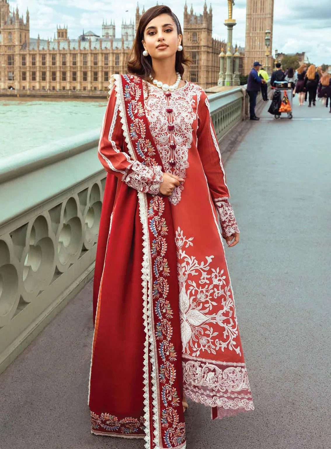 MFLN-1046 3PC DHANAK EMBROIDERED SUIT-PK-5746