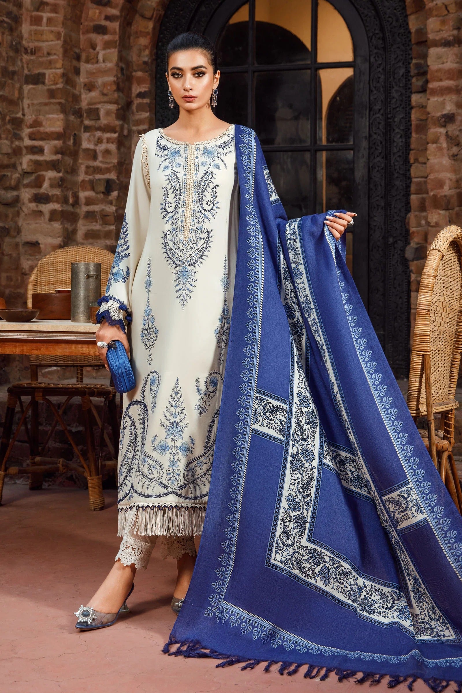 MFLN-1053 3PC DHANAK EMBROIDERED SUIT-PK-5746