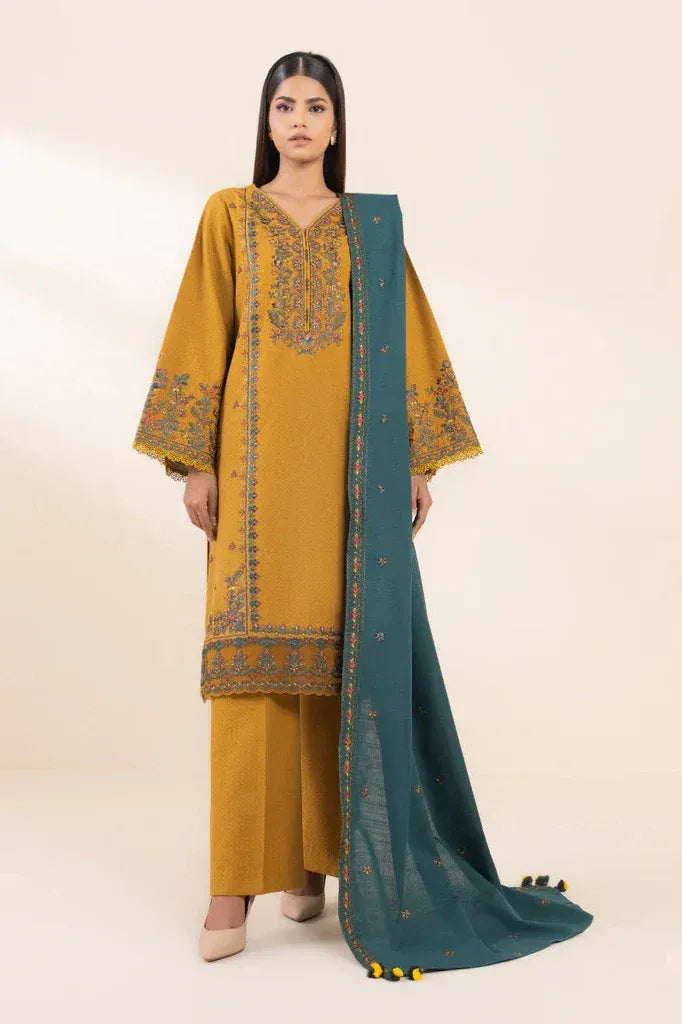 MFLN-1047 3PC DHANAK EMBROIDERED SUIT-PK-5746