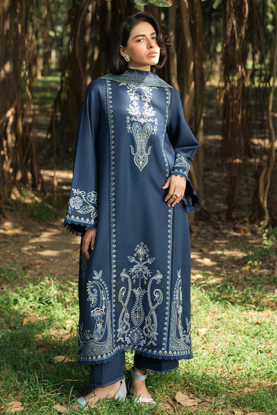 MFLN-1026 3PC DHANAK EMBROIDERED SUIT-PK-5746