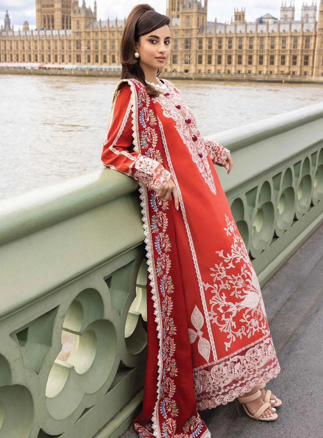 MFLN-1046 3PC DHANAK EMBROIDERED SUIT-PK-5746