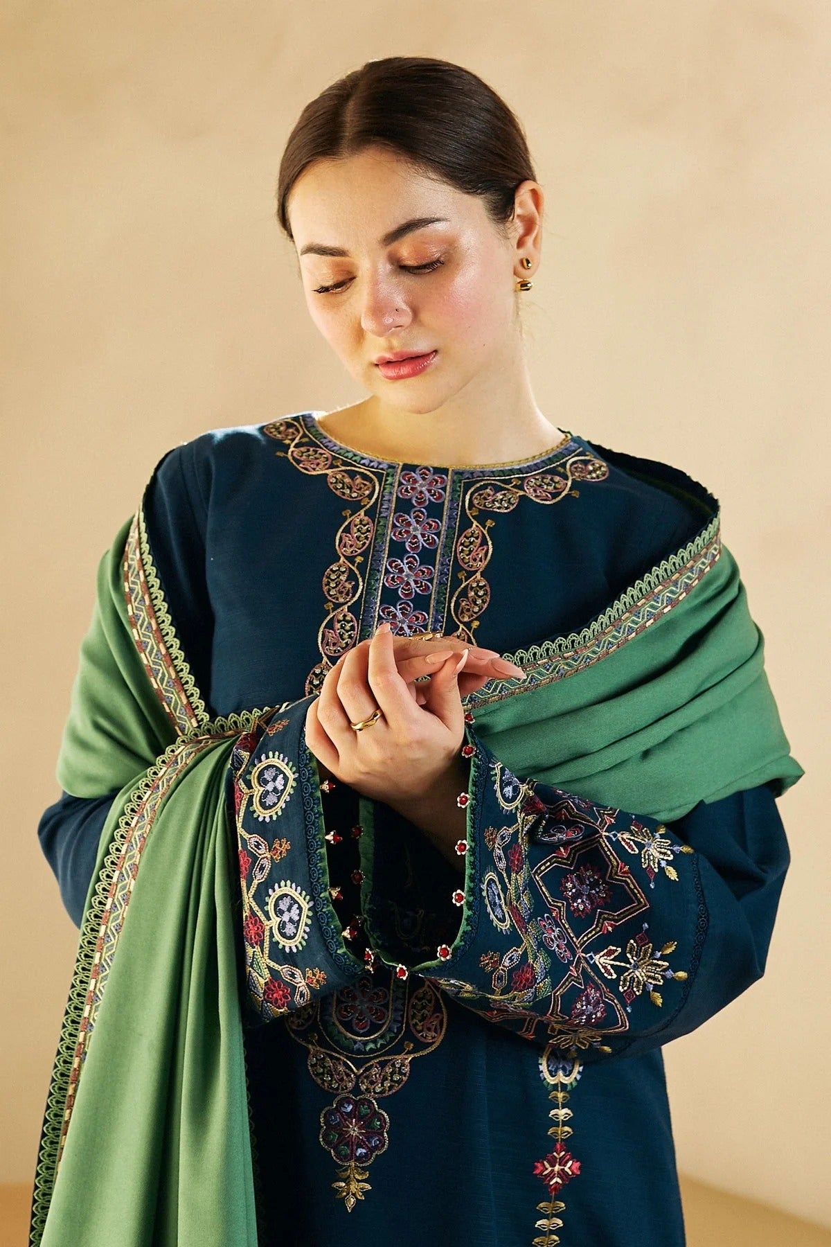 MFLN-1020 3PC DHANAK EMBROIDERED SUIT-PK-5746