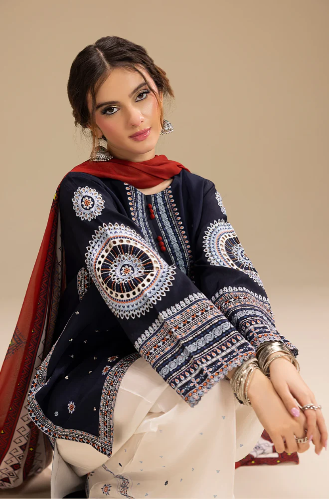 Ethnic - 3PC Dhanak Embroidered Suit (Unstitched) - US0157