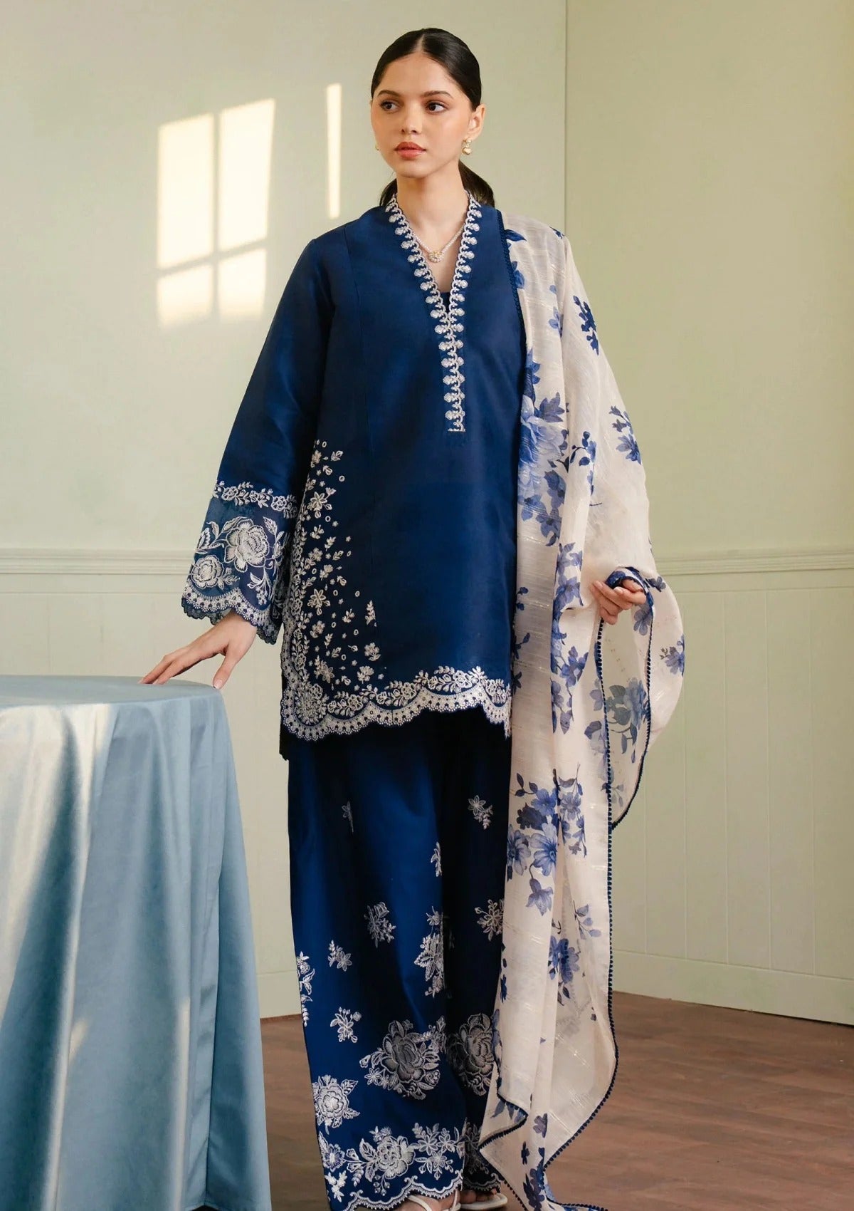 MFLN-1057 3PC DHANAK EMBROIDERED SUIT-PK-5746