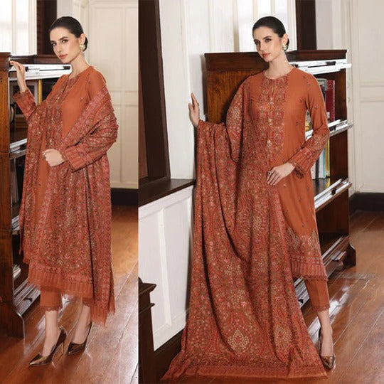 MFLN-1045 3PC DHANAK EMBROIDERED SUIT-PK-5746