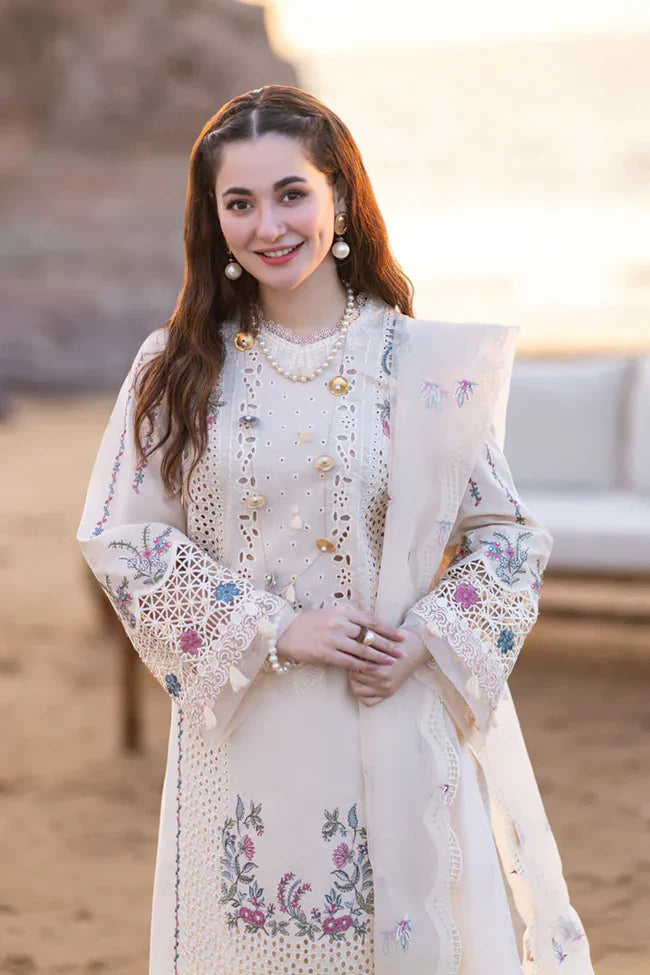 QALAMKAR - 3PC LAWN EMBROIDERED SHIRT WITH ORGANZA CUTWORK EMBROIDERED DUPATTA AND TROUSER | 1054