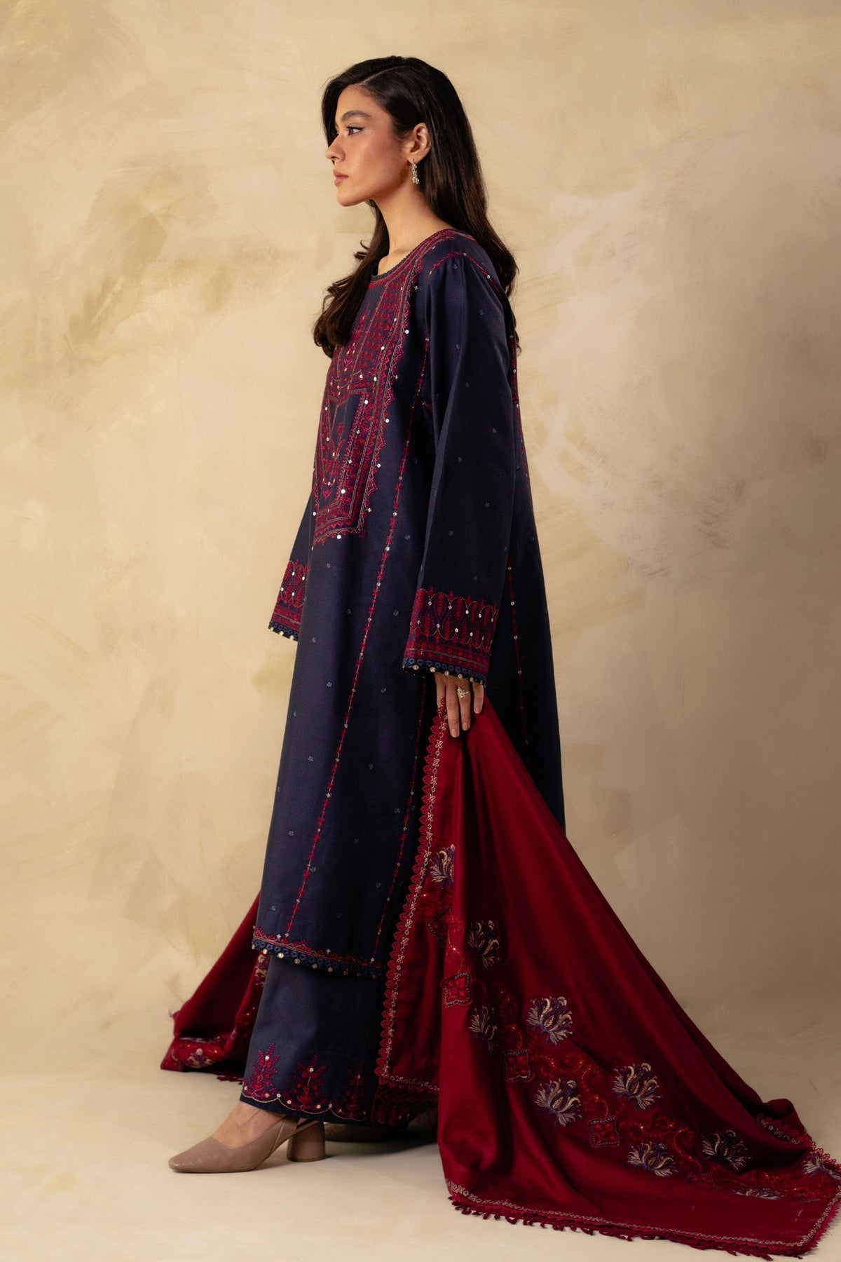 ZARA SHAH JAHAN - 3PC DHANAK EMBROIDERED SHIRT WITH DHANAK EMBROIDERED DUAPTTA AND TROUSER - HZG1396