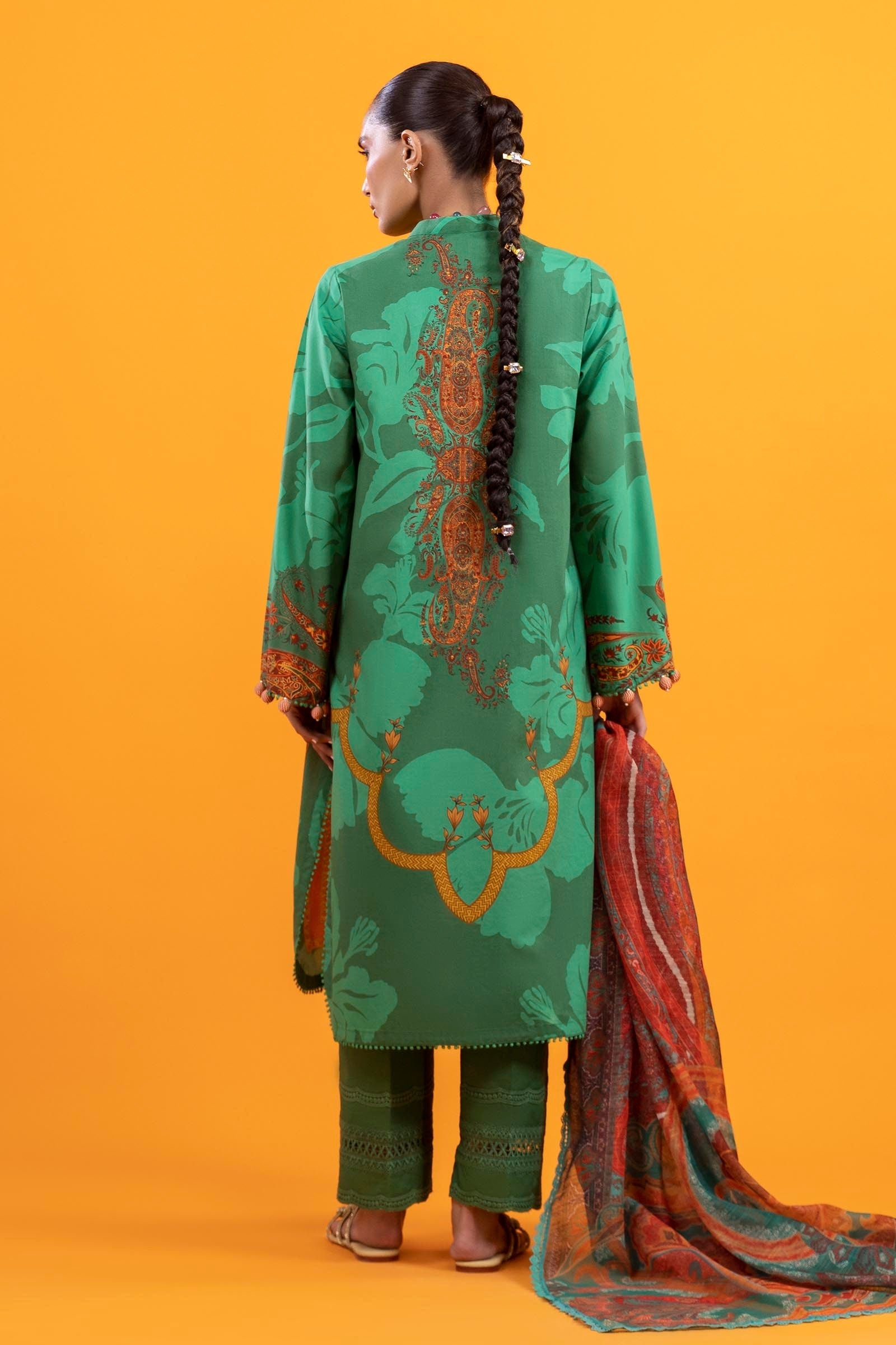 Sana Safinaz 3 Piece Custom Stitched Suit - Green - LB30615