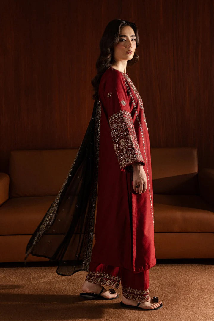 MFLN-1002 3PC DHANAK EMBROIDERED SUIT-PK-5746