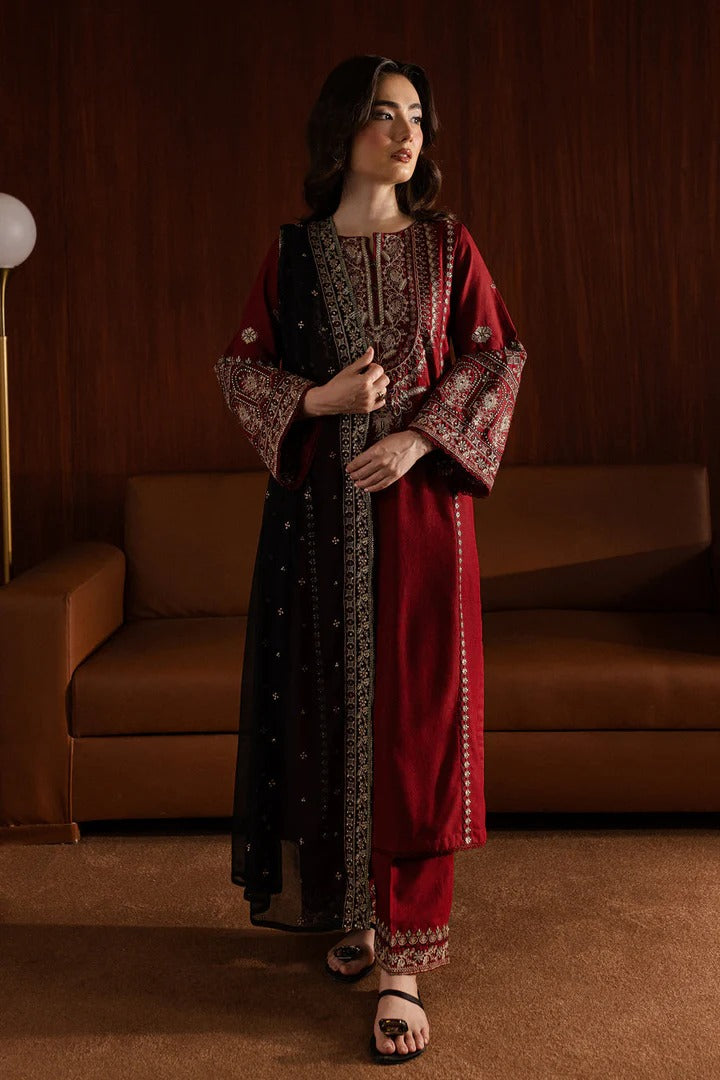 MFLN-1002 3PC DHANAK EMBROIDERED SUIT-PK-5746