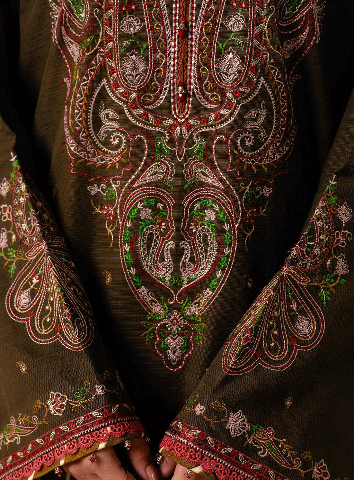 MFLN-1028 3PC DHANAK EMBROIDERED SUIT-PK-5746