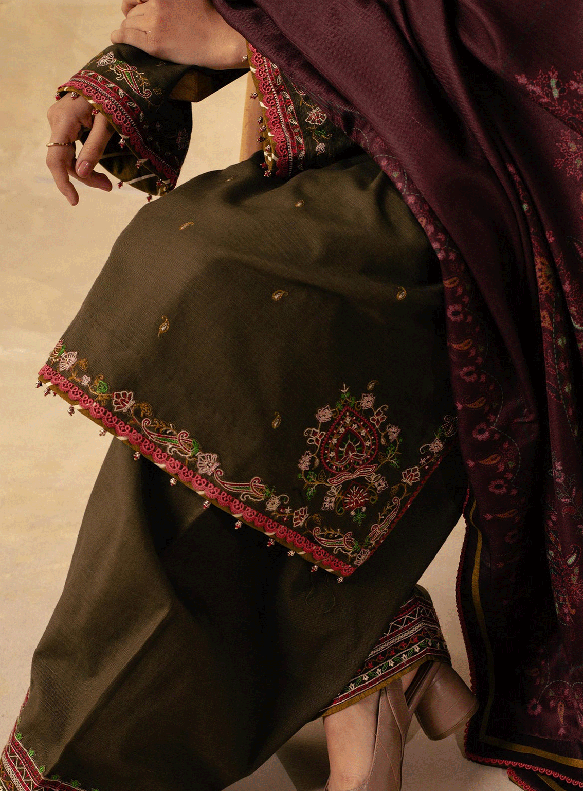 MFLN-1028 3PC DHANAK EMBROIDERED SUIT-PK-5746