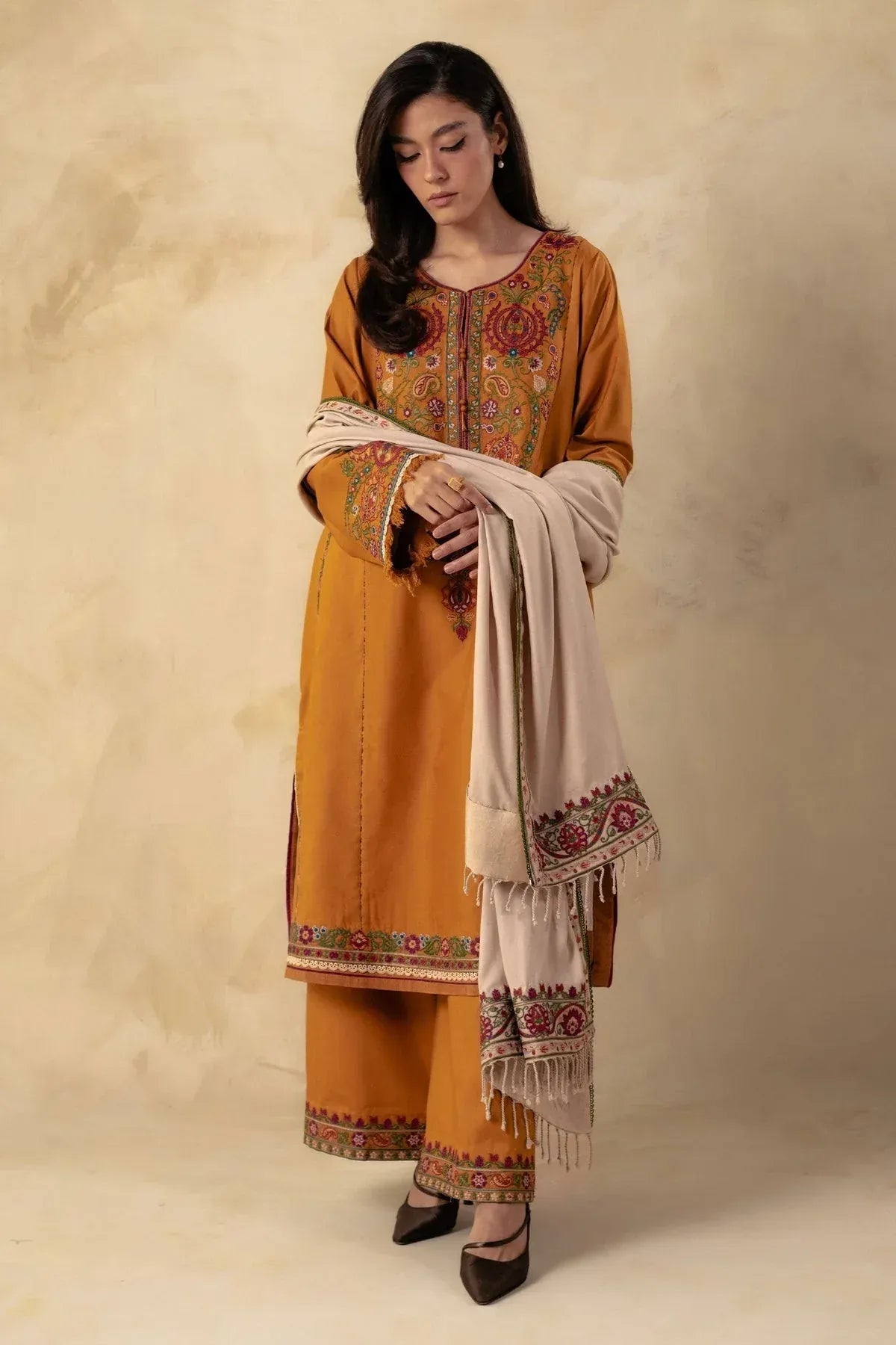 MFLN-1058 3PC DHANAK EMBROIDERED SUIT-PK-5746
