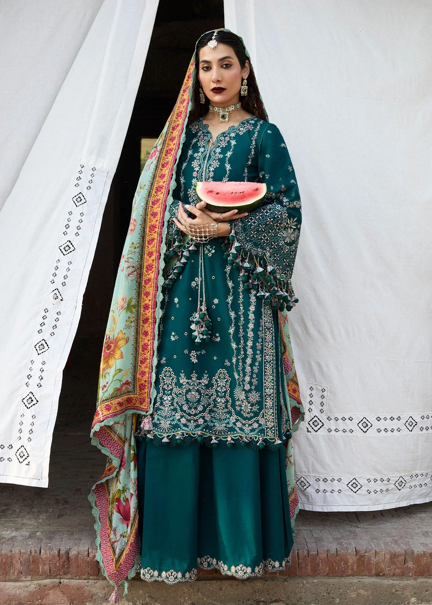 Saher-MFLN-1024 3PC DHANAK EMBROIDERED SUIT-PK-5746