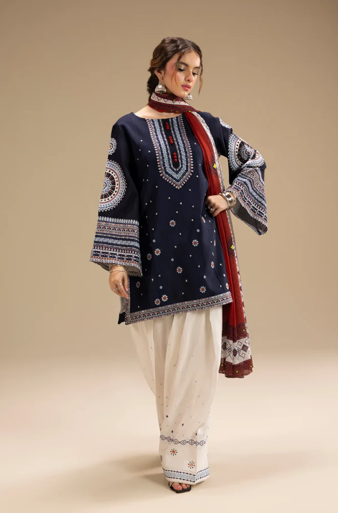 MFLN-1042 3PC DHANAK EMBROIDERED SUIT-PK-5746