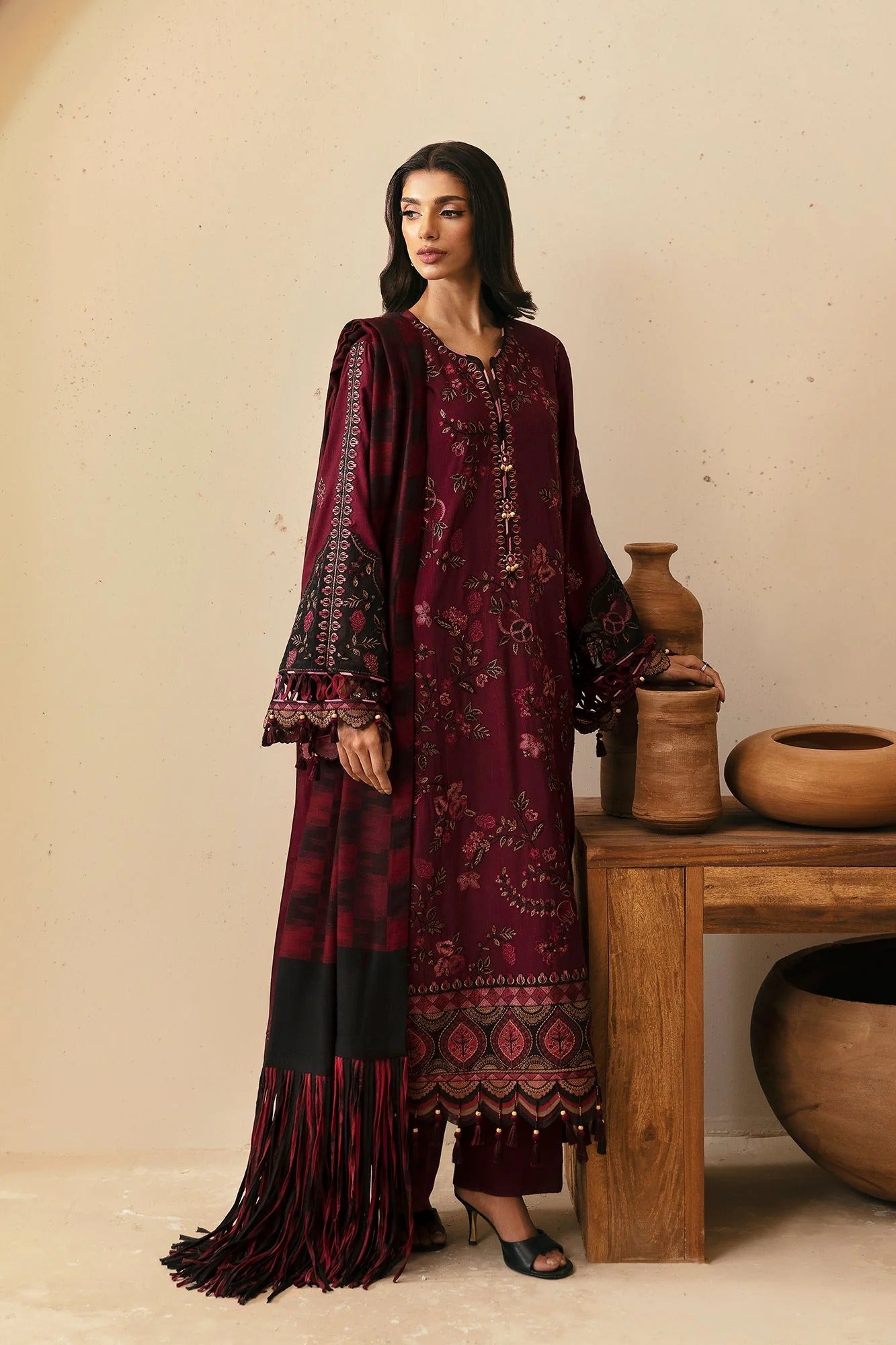 MFLN-1014 3PC DHANAK EMBROIDERED SUIT-PK-5746
