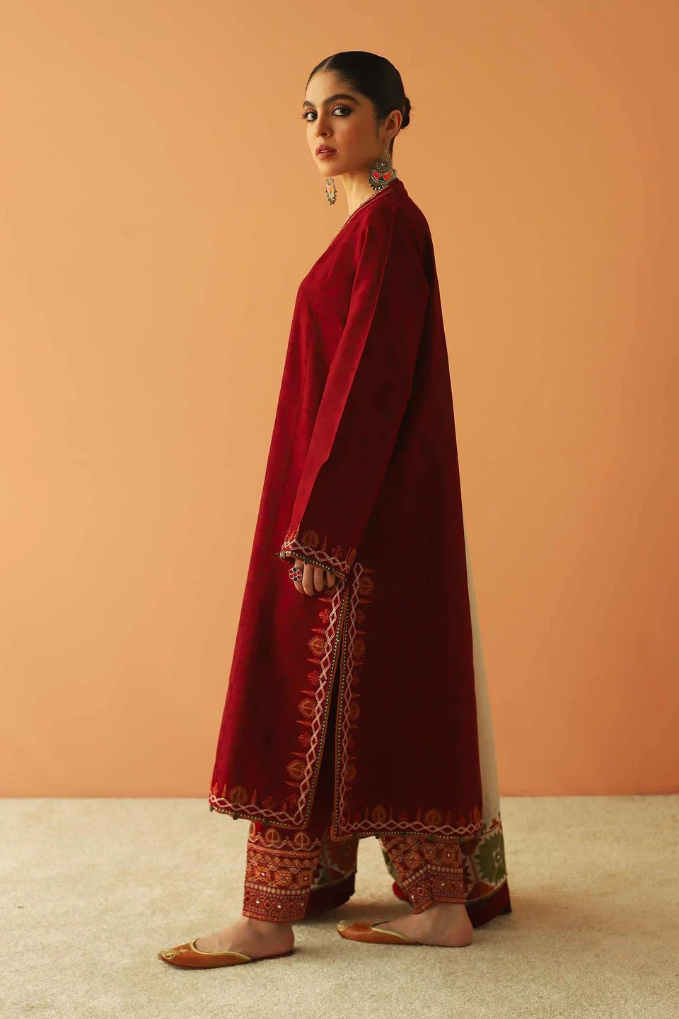 MFLN-1011 3PC DHANAK EMBROIDERED SUIT-PK-5746