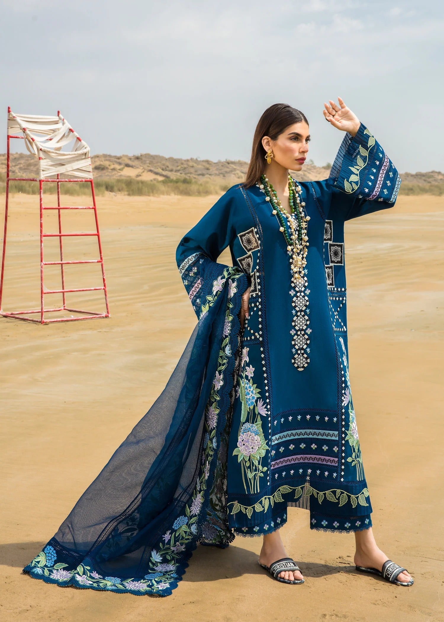 MFLN-1010 3PC DHANAK EMBROIDERED SUIT-PK-5746