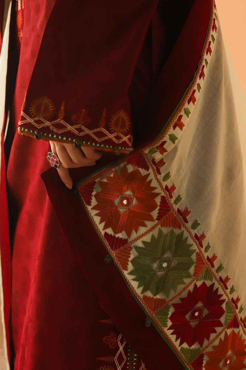 MFLN-1011 3PC DHANAK EMBROIDERED SUIT-PK-5746