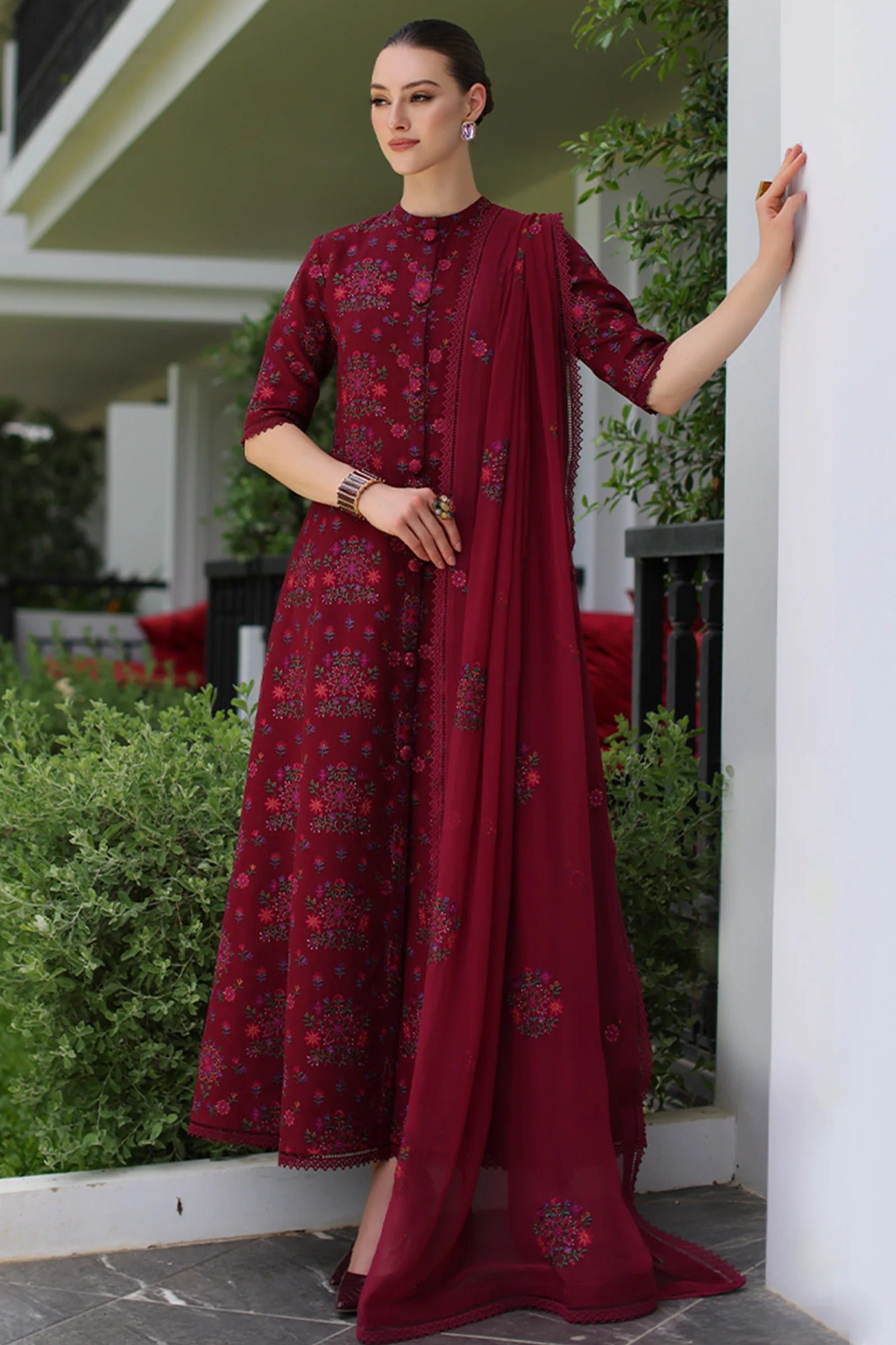 BAREEZE - 3PC DHANAK EMBROIDERED SHIRT DHANAK HEAVY EMBROIDERED SHAWL DUPATTA AND TROUSER - KPR 05