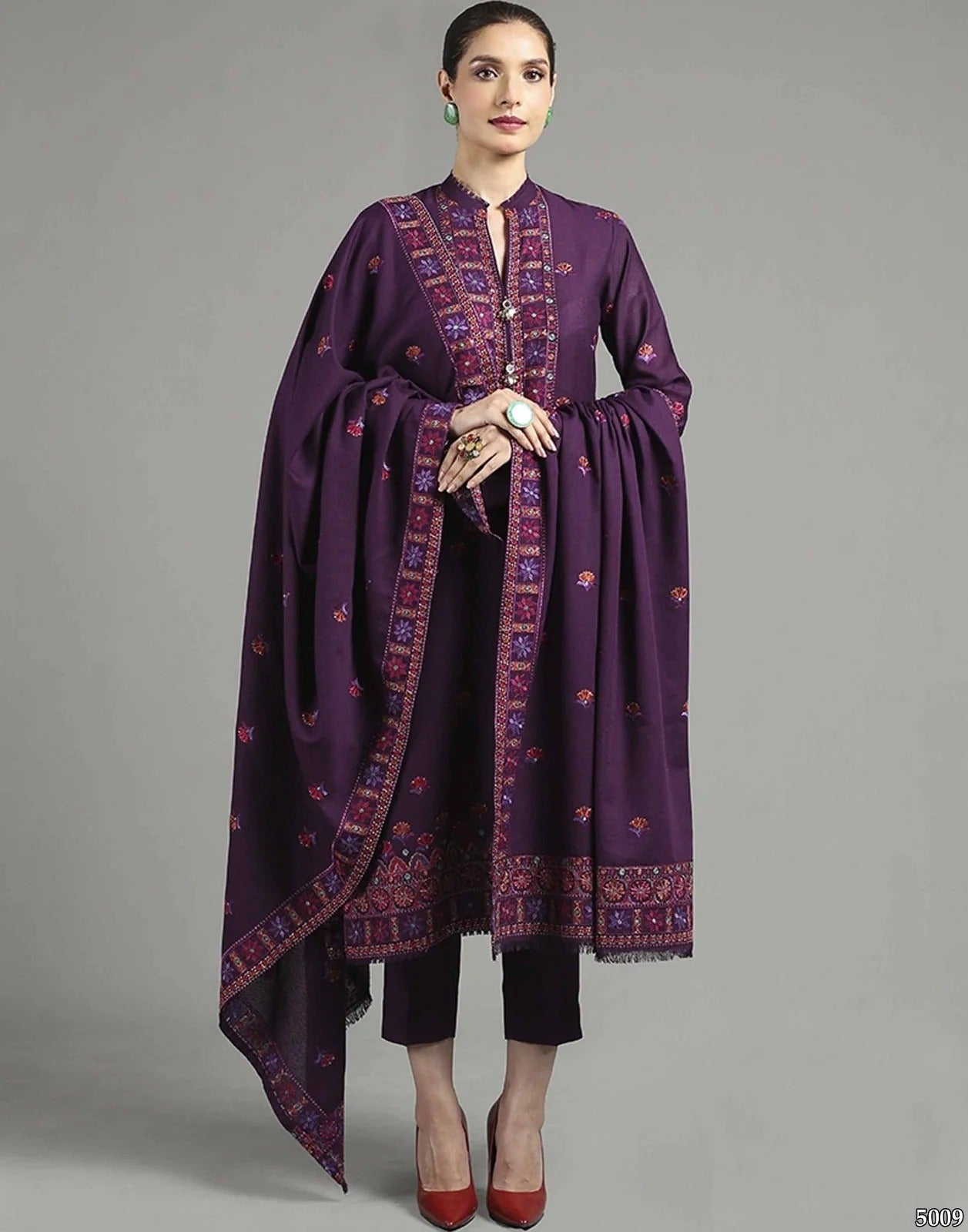 Dhanak 3PC Embroidered Shirt with Dhanak Embroidered Shawl-3446