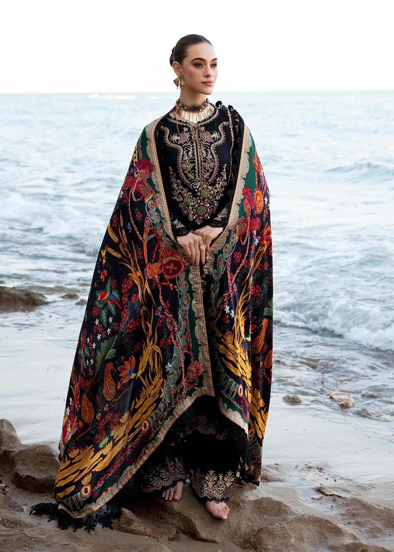 Gloria MFLN-1050 3PC DHANAK EMBROIDERED SUIT-PK-5746