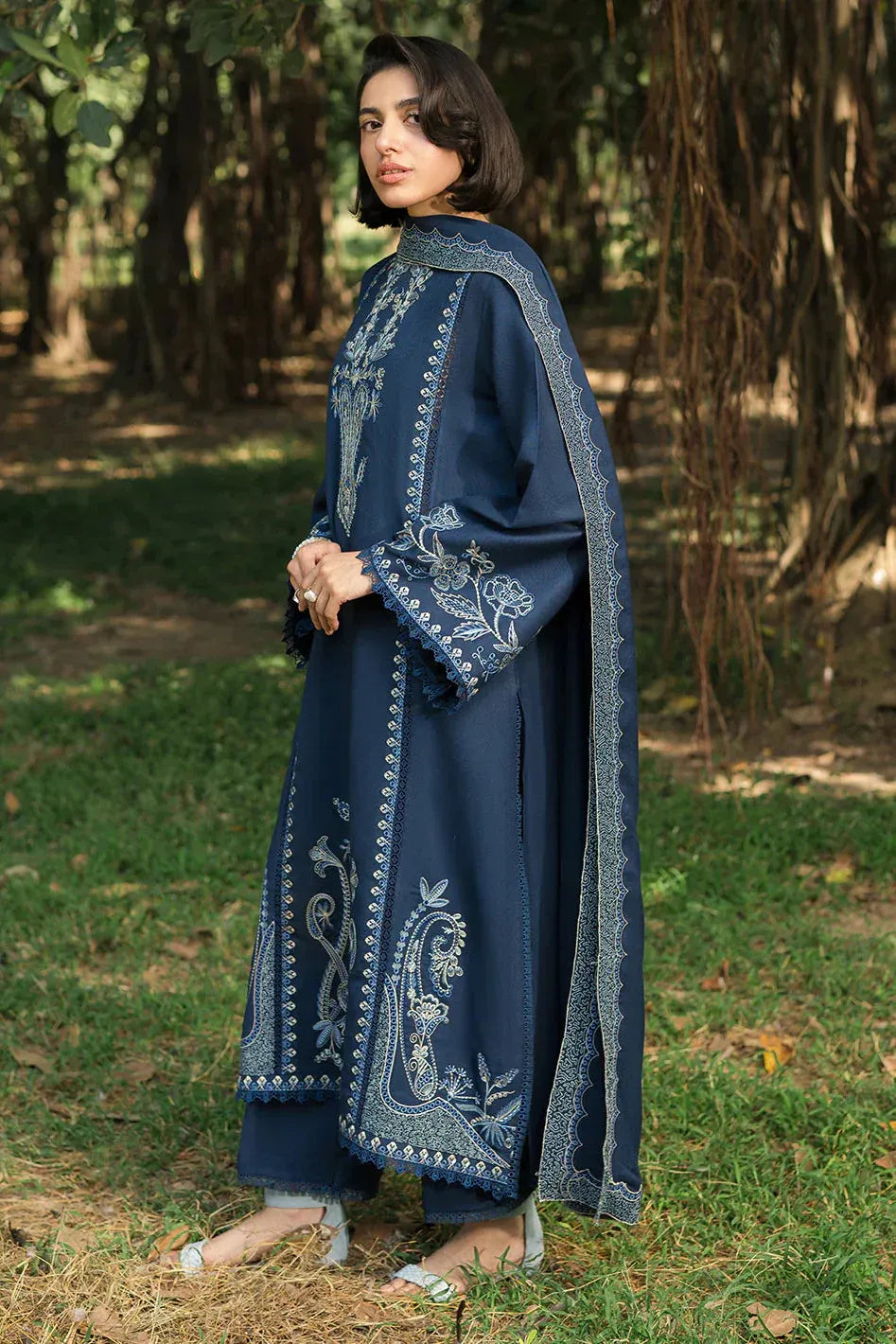 MFLN-1026 3PC DHANAK EMBROIDERED SUIT-PK-5746