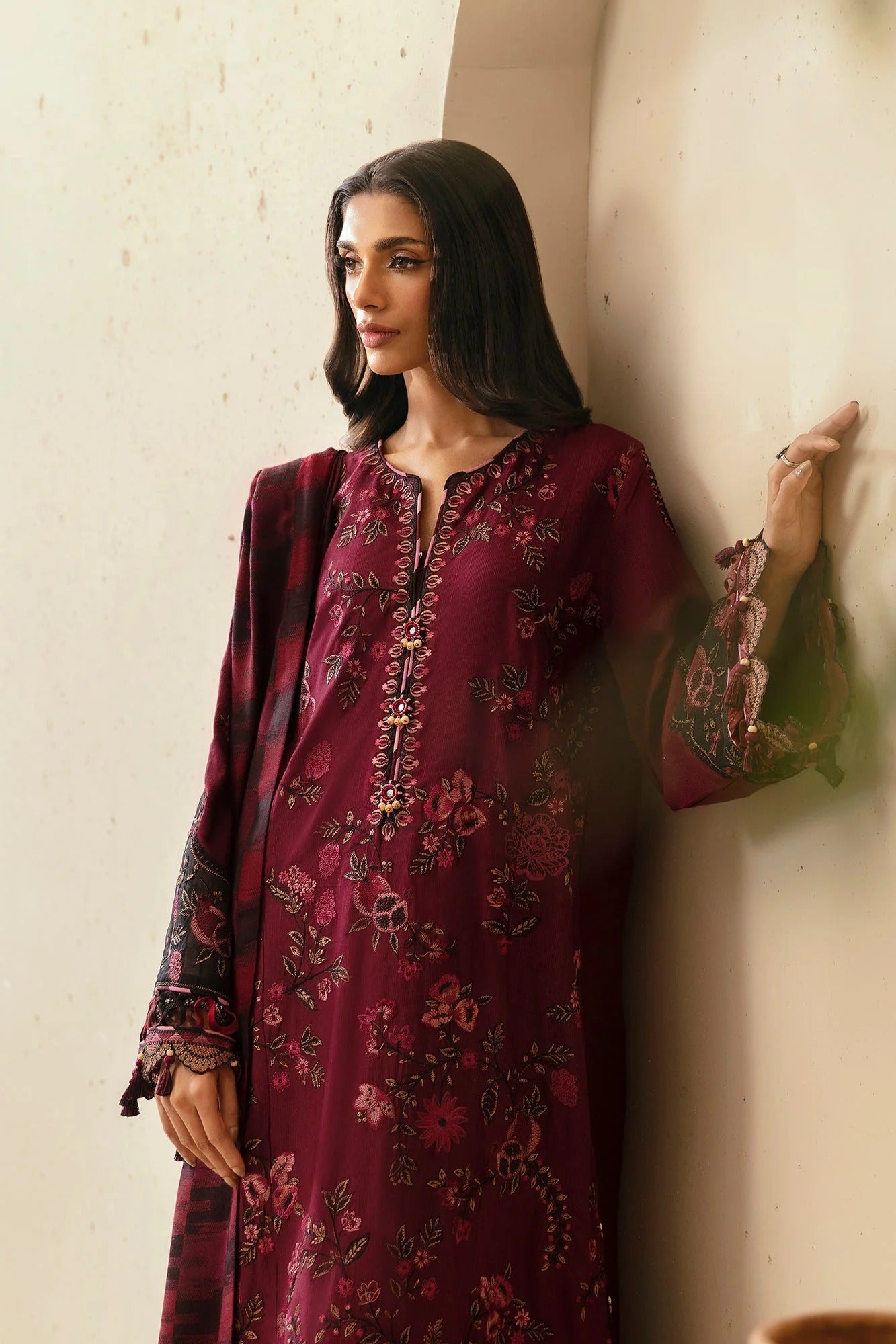 MFLN-1014 3PC DHANAK EMBROIDERED SUIT-PK-5746