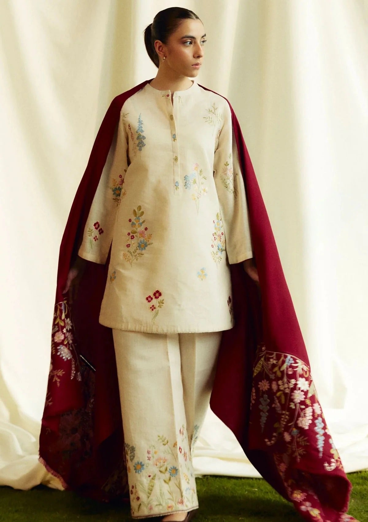 MFLN-1025 3PC DHANAK EMBROIDERED SUIT-PK-5746