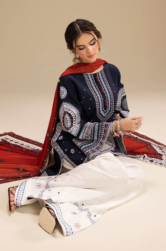 Ethnic - 3PC Dhanak Embroidered Suit (Unstitched) - US0157