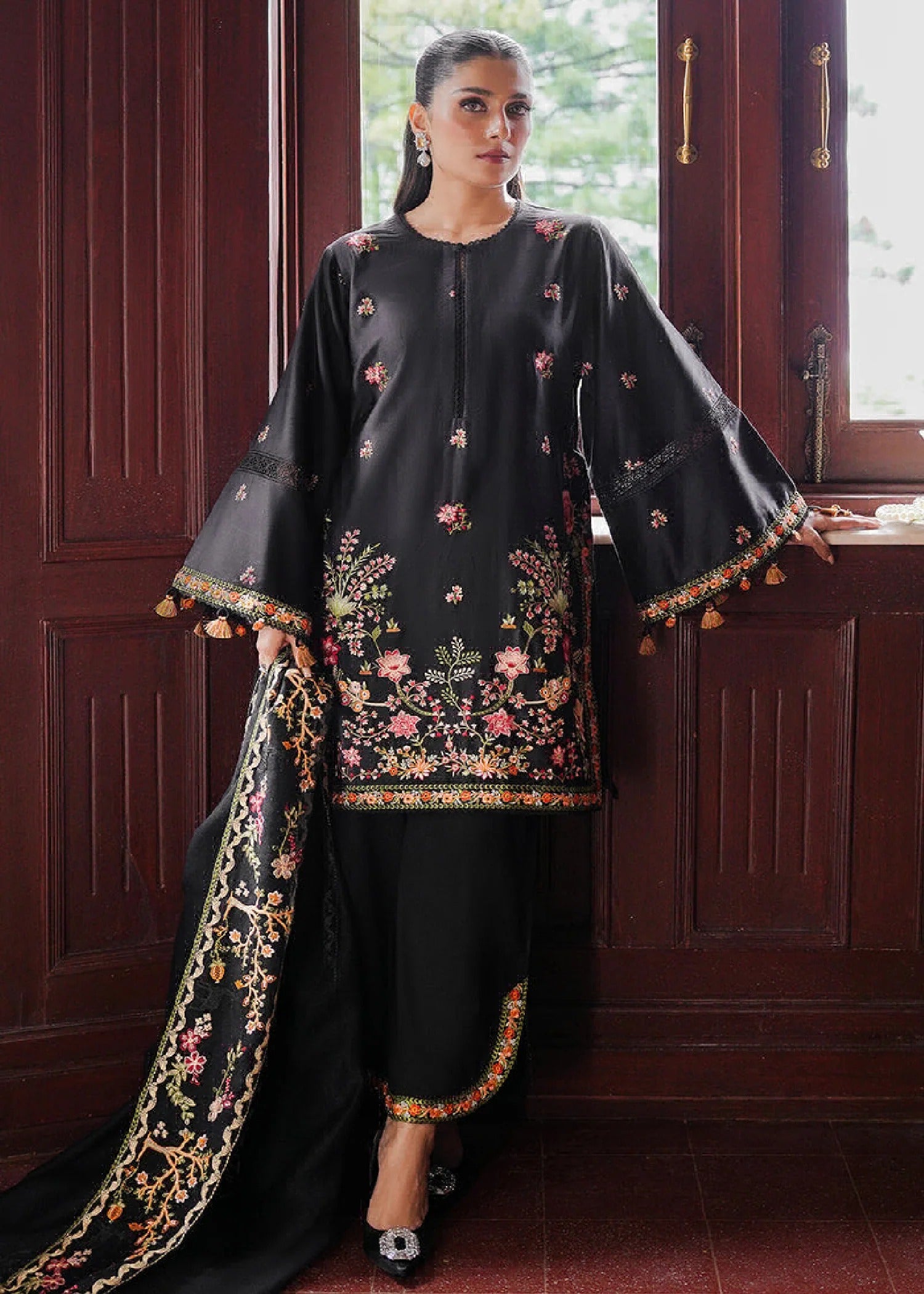 RAVEN BLOSSOM-MFLN-1027 3PC DHANAK EMBROIDERED SUIT-PK-5746