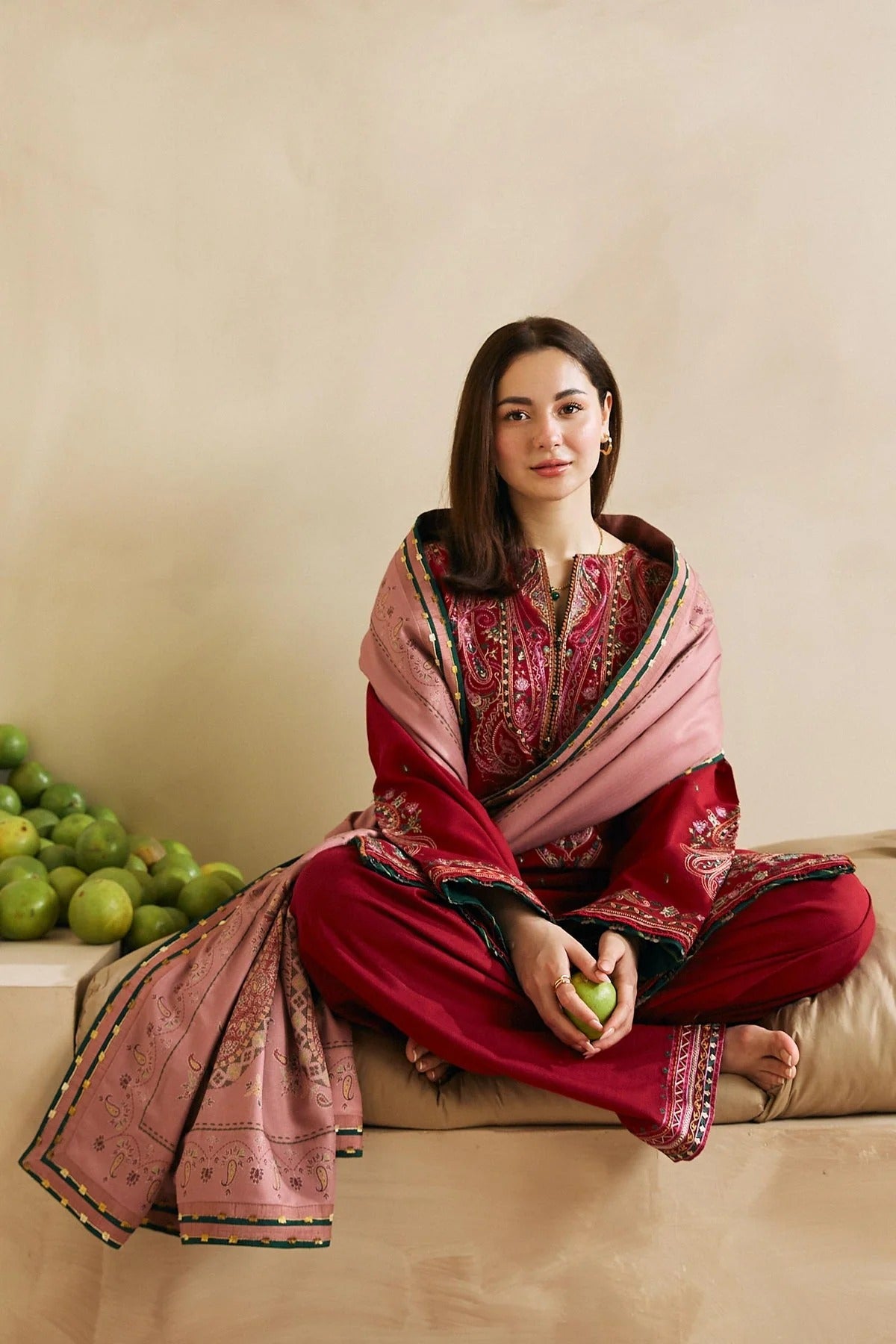 MFLN-1015 3PC DHANAK EMBROIDERED SUIT-PK-5746 PRINTED DUAPTTA AND TROUSER - HZG1503