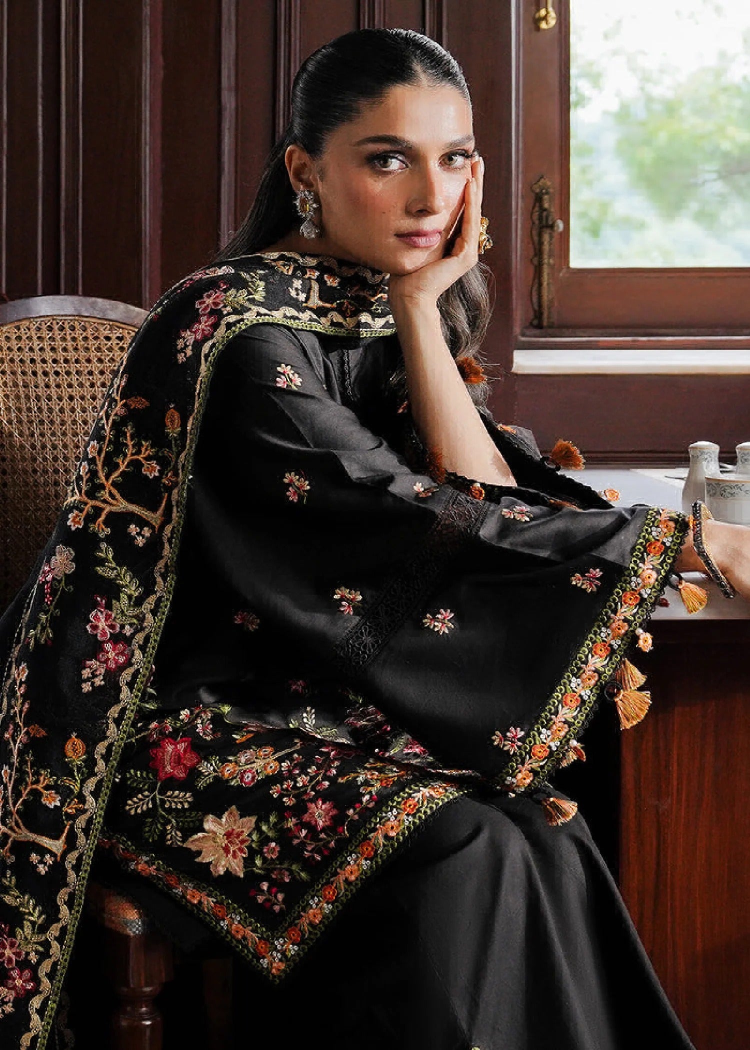 RAVEN BLOSSOM-MFLN-1027 3PC DHANAK EMBROIDERED SUIT-PK-5746