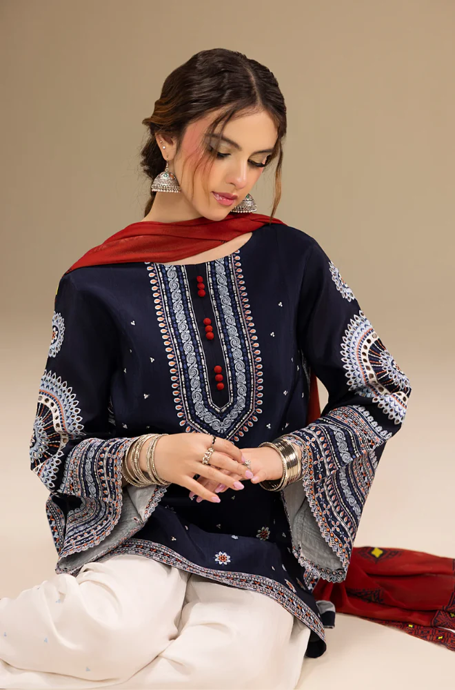 MFLN-1042 3PC DHANAK EMBROIDERED SUIT-PK-5746