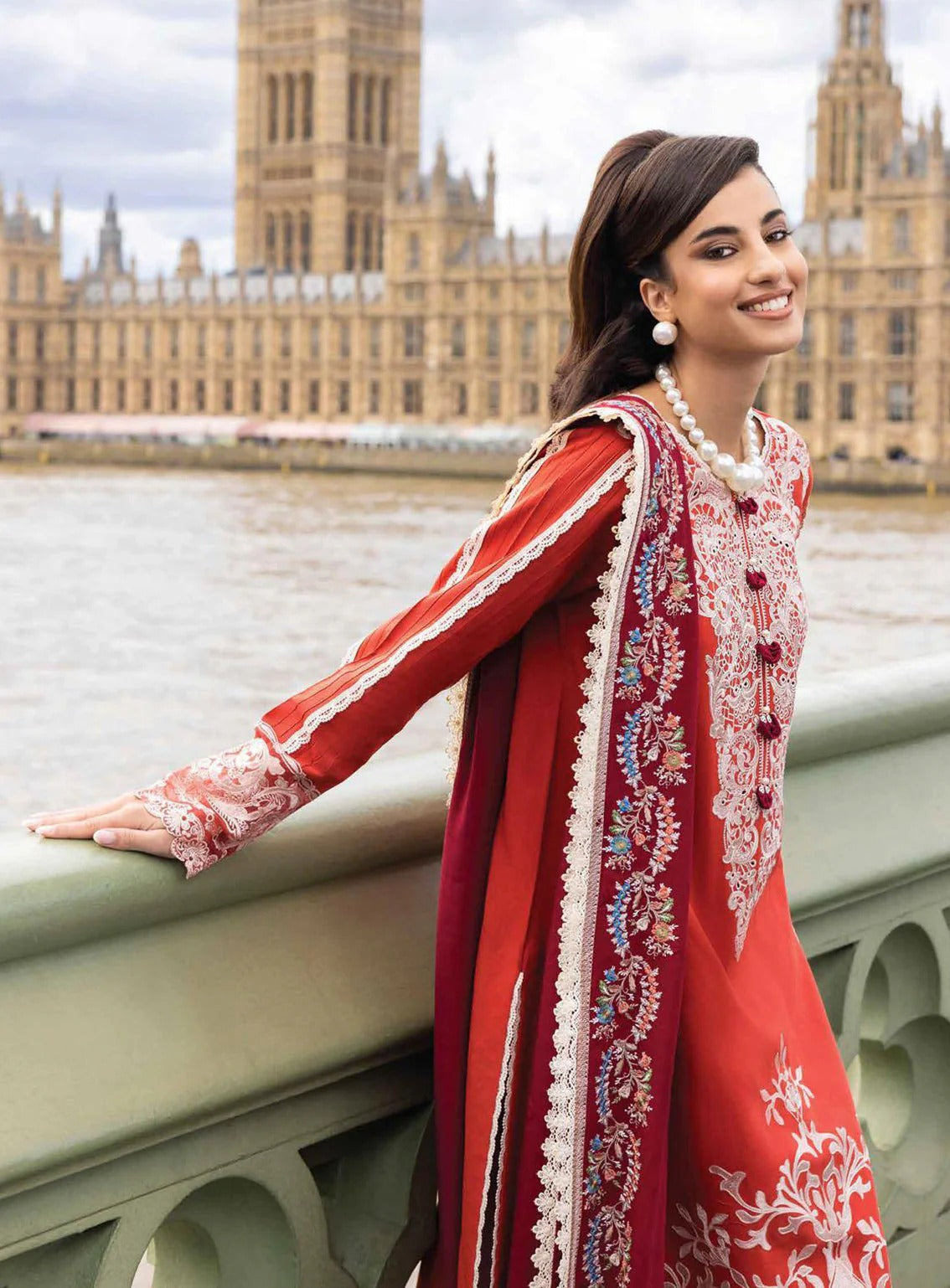 MFLN-1046 3PC DHANAK EMBROIDERED SUIT-PK-5746