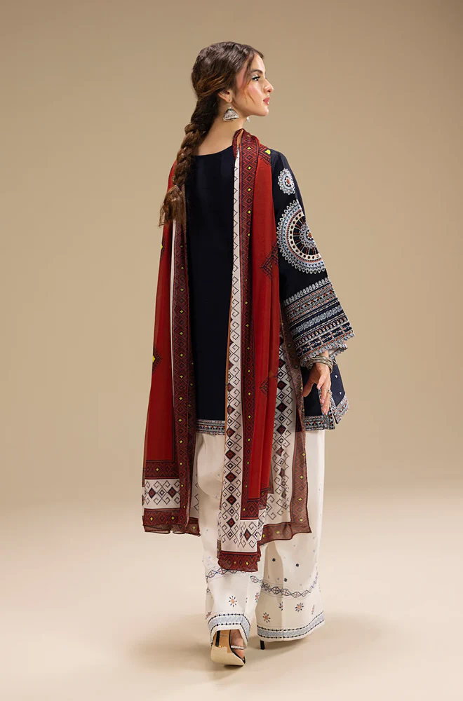 MFLN-1042 3PC DHANAK EMBROIDERED SUIT-PK-5746