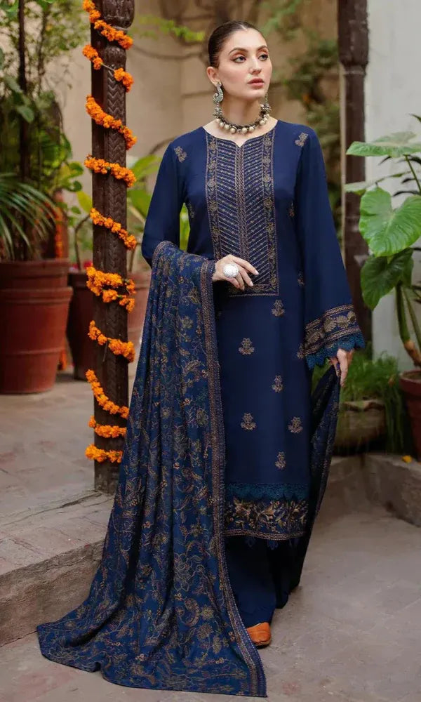 Ramsha - MFLN-1043 3PC DHANAK EMBROIDERED SUIT-PK-5746