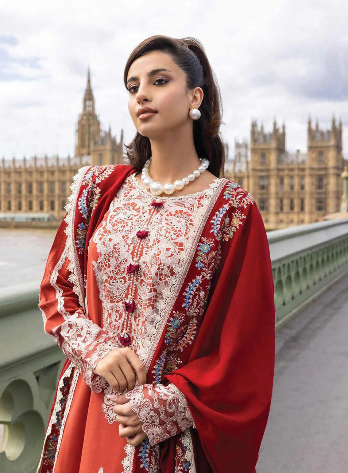 MFLN-1046 3PC DHANAK EMBROIDERED SUIT-PK-5746